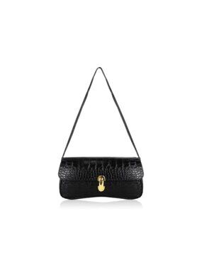Women's Retro Small Shoulder Bag Faux Leather Crocodile Embossed Purse Gold